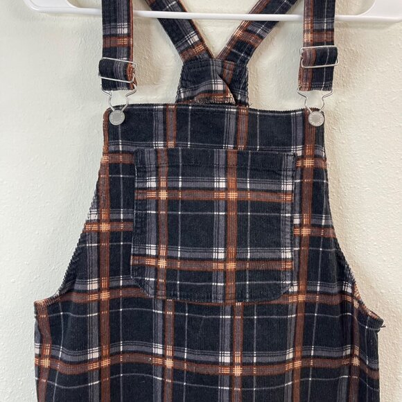 Plaid Corduroy Pinafore Dress With Adjustable Straps For Casual Or Layered Wear - Picture 3 of 13